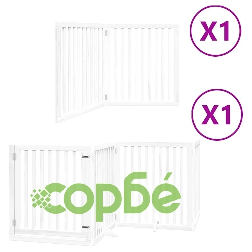 Сгъваема преграда за кучета с врата 6 панела бял 480 см топола ➤ топ цена ➤ sorbe.bg