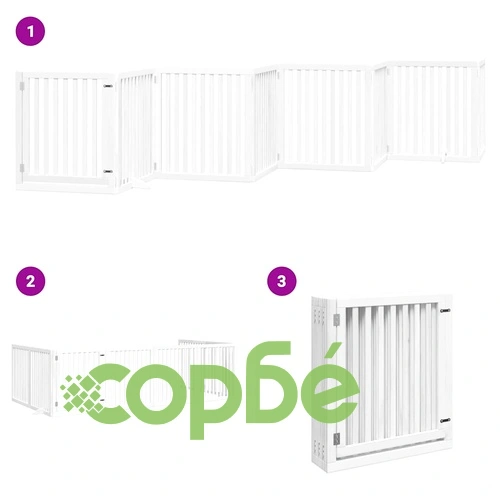 Сгъваема преграда за кучета с врата 8 панела бял 640 см топола ➤ топ цена ➤ sorbe.bg