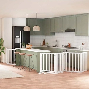 Сгъваема преграда за кучета с врата 8 панела бял 640 см топола