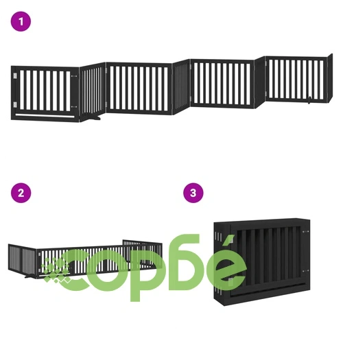 Сгъваема преграда за куче с врата 8 панела черна 640 см топола ➤ топ цена ➤ sorbe.bg