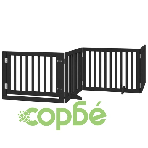 Сгъваема преграда за куче с врата 10 панела черна 800 см топола ➤ топ цена ➤ sorbe.bg