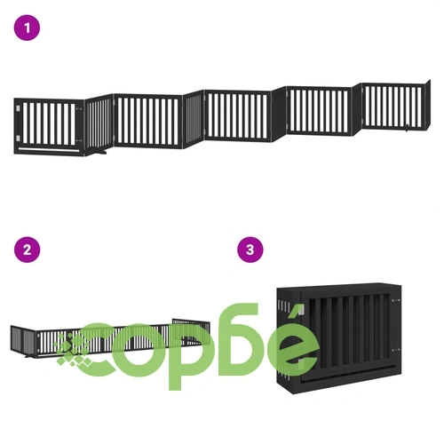 Сгъваема преграда за куче с врата 10 панела черна 800 см топола ➤ топ цена ➤ sorbe.bg