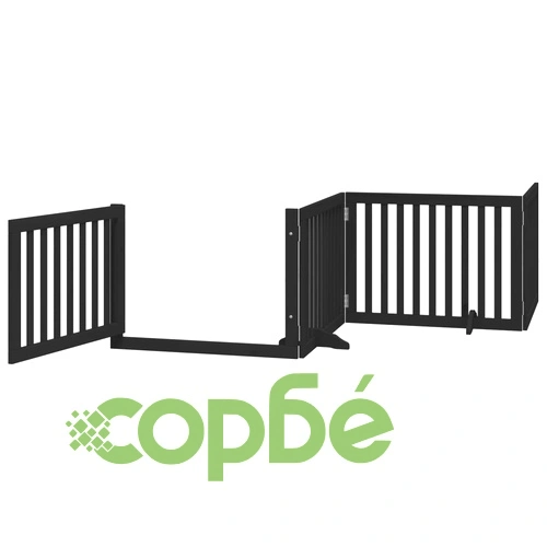 Сгъваема преграда за куче с врата 12 панела черна 960 см топола ➤ топ цена ➤ sorbe.bg