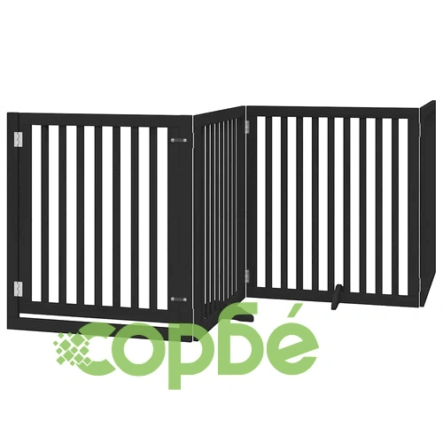 Сгъваема преграда за куче с врата 6 панела черна 480 см топола ➤ топ цена ➤ sorbe.bg