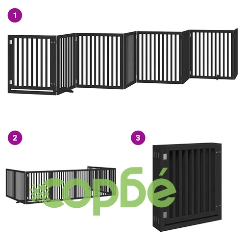 Сгъваема преграда за куче с врата 8 панела черна 640 см топола ➤ топ цена ➤ sorbe.bg