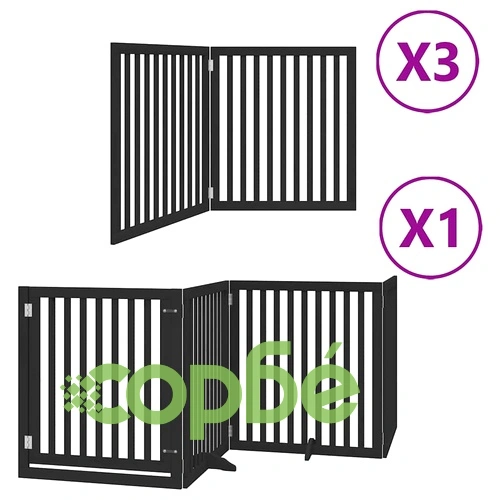 Сгъваема преграда за куче с врата 10 панела черна 800 см топола ➤ топ цена ➤ sorbe.bg