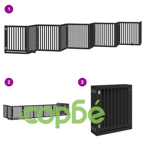 Сгъваема преграда за куче с врата 10 панела черна 800 см топола ➤ топ цена ➤ sorbe.bg