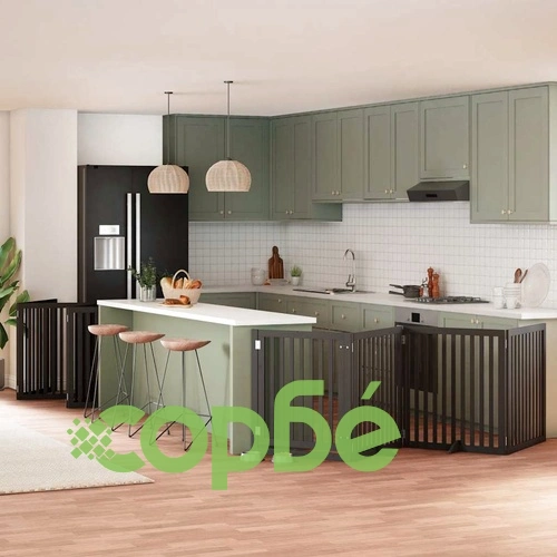 Сгъваема преграда за куче с врата 10 панела черна 800 см топола ➤ топ цена ➤ sorbe.bg