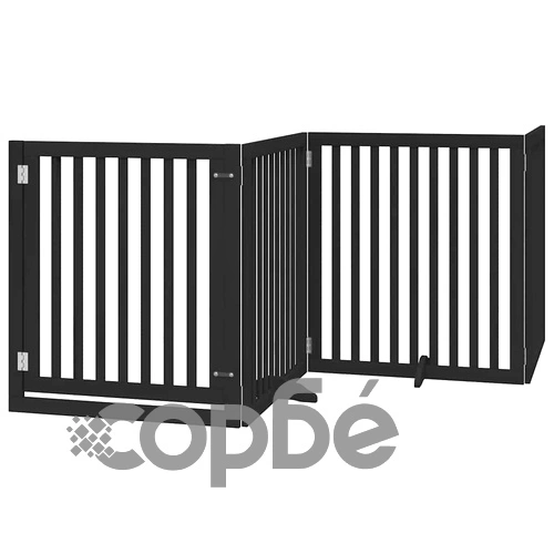 Сгъваема преграда за куче с врата 12 панела черна 960 см топола ➤ топ цена ➤ sorbe.bg