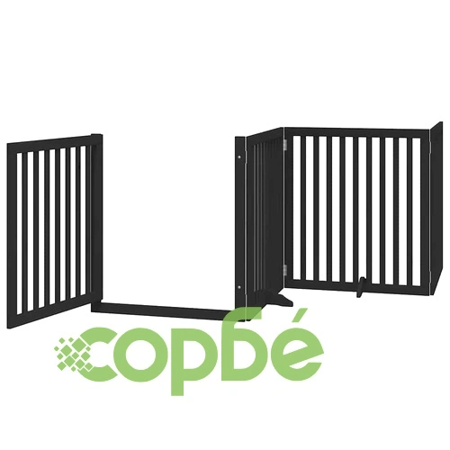 Сгъваема преграда за куче с врата 12 панела черна 960 см топола ➤ топ цена ➤ sorbe.bg