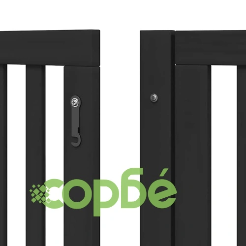 Сгъваема преграда за куче с врата 12 панела черна 960 см топола ➤ топ цена ➤ sorbe.bg