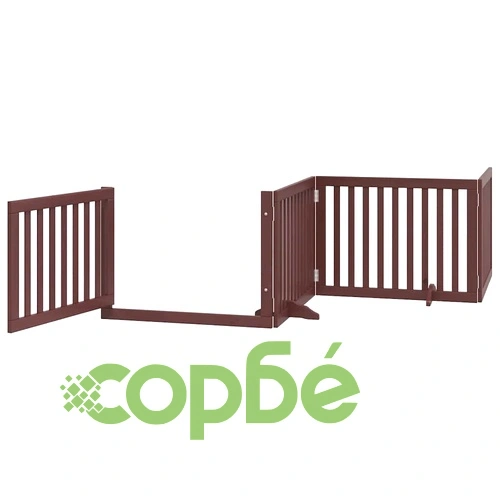 Сгъваема преграда за куче с врата 8 панела кафява 640 см топола ➤ топ цена ➤ sorbe.bg