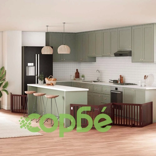 Сгъваема преграда за куче с врата 8 панела кафява 640 см топола ➤ топ цена ➤ sorbe.bg