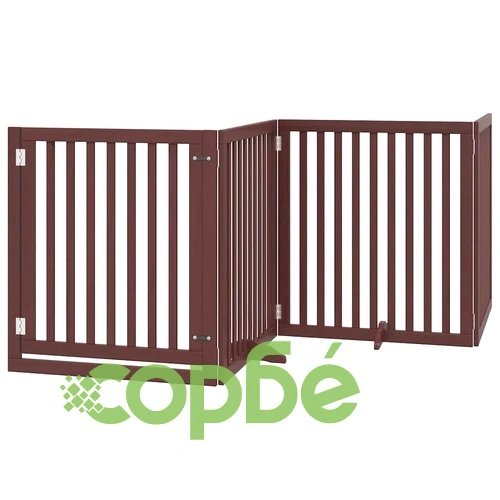 Сгъваема преграда за куче с врата 8 панела кафява 640 см топола ➤ топ цена ➤ sorbe.bg