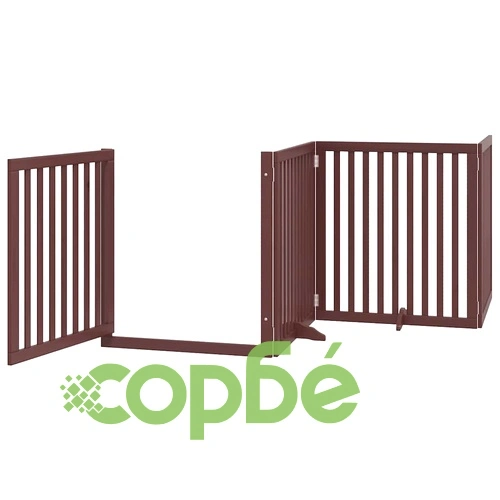 Сгъваема преграда за куче с врата 8 панела кафява 640 см топола ➤ топ цена ➤ sorbe.bg