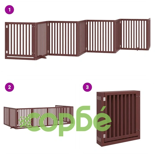 Сгъваема преграда за куче с врата 8 панела кафява 640 см топола ➤ топ цена ➤ sorbe.bg