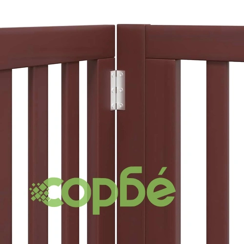 Сгъваема преграда за куче с врата 8 панела кафява 640 см топола ➤ топ цена ➤ sorbe.bg