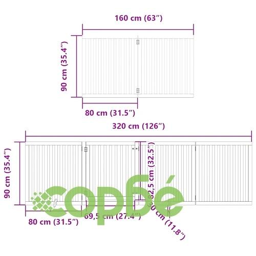 Сгъваема преграда за куче с врата 8 панела кафява 640 см топола ➤ топ цена ➤ sorbe.bg