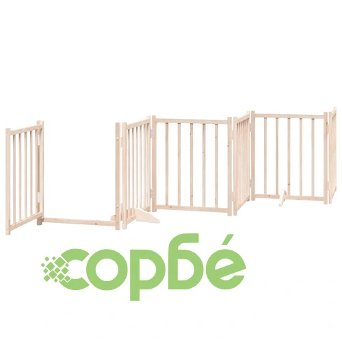 Сгъваема преграда за кучета с врата 9 панела 450 см топола ➤ топ цена ➤ sorbe.bg