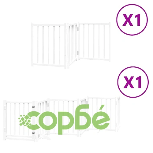 Сгъваема преграда за кучета с врата 9 панела бял 450 см топола ➤ топ цена ➤ sorbe.bg