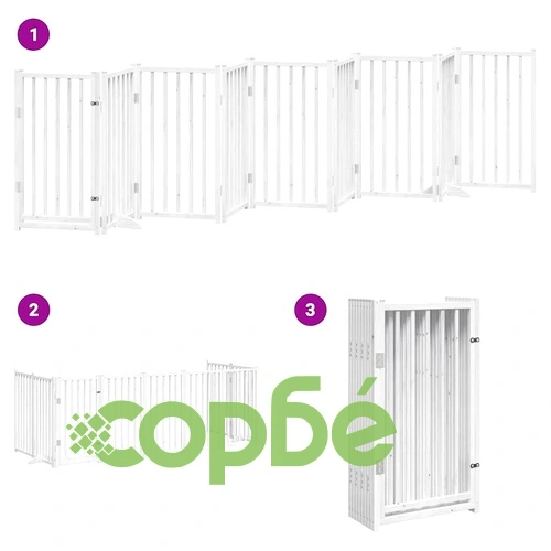 Сгъваема преграда за кучета с врата 9 панела бял 450 см топола ➤ топ цена ➤ sorbe.bg