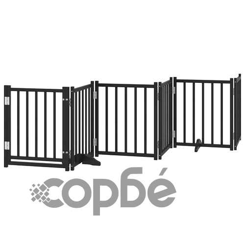 Сгъваема преграда за куче с врата 12 панела черна 600 см топола ➤ топ цена ➤ sorbe.bg