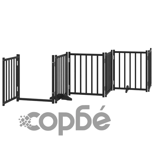 Сгъваема преграда за куче с врата 15 панела черна 750 см топола ➤ топ цена ➤ sorbe.bg