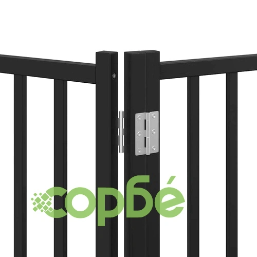Сгъваема преграда за куче с врата 9 панела черна 450 см топола ➤ топ цена ➤ sorbe.bg
