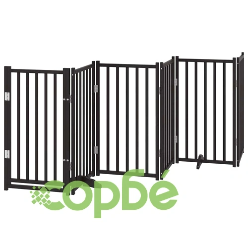 Сгъваема преграда за куче с врата 12 панела черна 600 см топола ➤ топ цена ➤ sorbe.bg