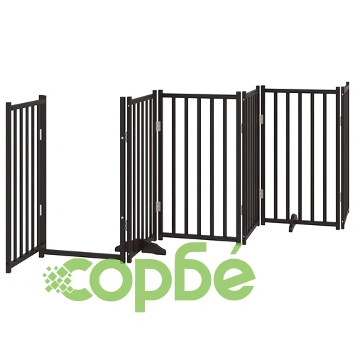 Сгъваема преграда за куче с врата 15 панела черна 750 см топола ➤ топ цена ➤ sorbe.bg