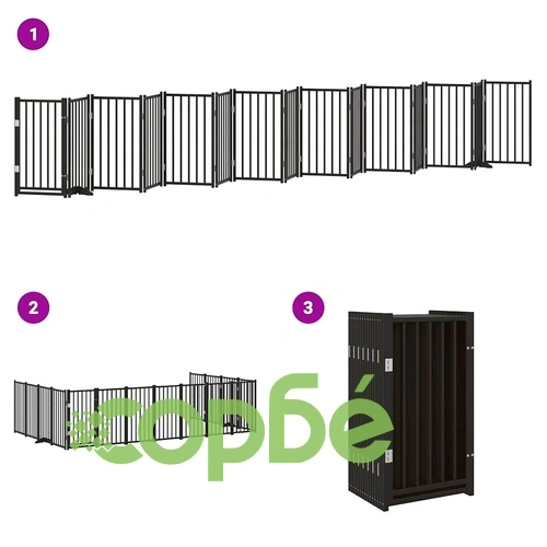 Сгъваема преграда за куче с врата 15 панела черна 750 см топола ➤ топ цена ➤ sorbe.bg