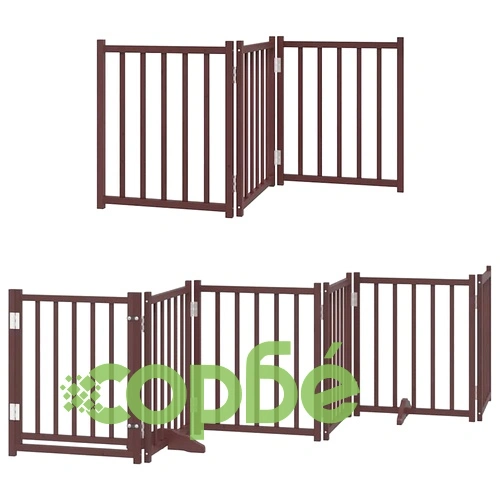 Сгъваема преграда за куче с врата 9 панела кафява 450 см топола ➤ топ цена ➤ sorbe.bg