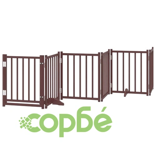 Сгъваема преграда за куче с врата 9 панела кафява 450 см топола ➤ топ цена ➤ sorbe.bg