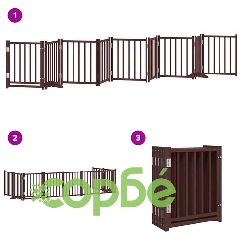 Сгъваема преграда за куче с врата 9 панела кафява 450 см топола ➤ топ цена ➤ sorbe.bg