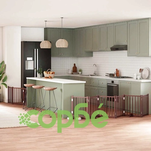 Сгъваема преграда за куче с врата 9 панела кафява 450 см топола ➤ топ цена ➤ sorbe.bg