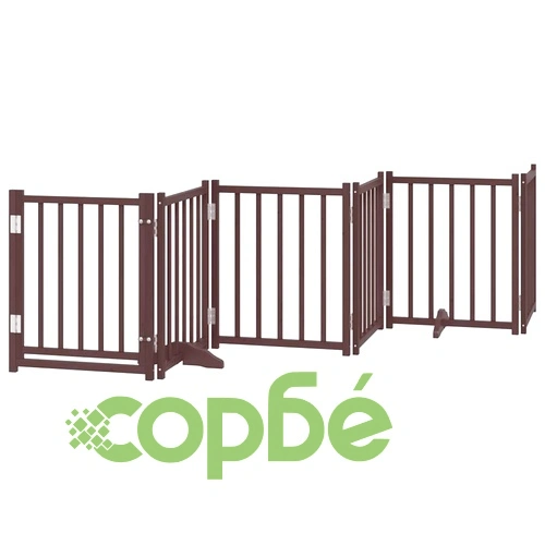 Сгъваема преграда за куче с врата 15 панела кафяв 750 см топола ➤ топ цена ➤ sorbe.bg