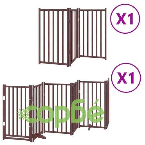 Сгъваема преграда за куче с врата 9 панела кафява 450 см топола ➤ топ цена ➤ sorbe.bg