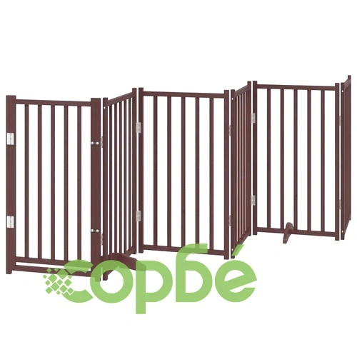 Сгъваема преграда за куче с врата 9 панела кафява 450 см топола ➤ топ цена ➤ sorbe.bg