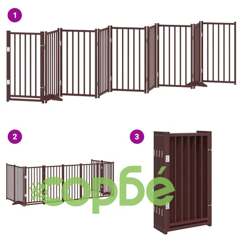 Сгъваема преграда за куче с врата 9 панела кафява 450 см топола ➤ топ цена ➤ sorbe.bg