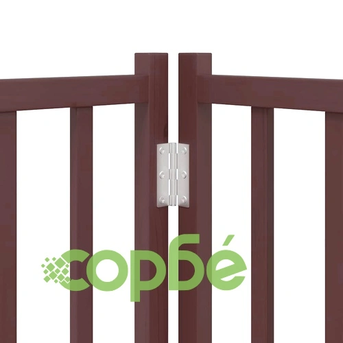 Сгъваема преграда за куче с врата 9 панела кафява 450 см топола ➤ топ цена ➤ sorbe.bg