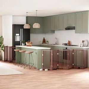 Сгъваема преграда за куче с врата 12 панела кафяв 600 см топола