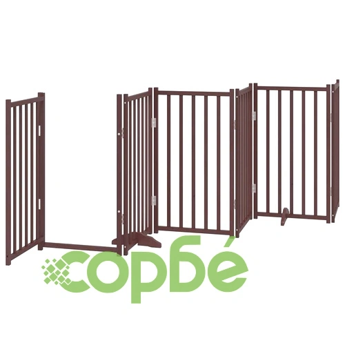 Сгъваема преграда за куче с врата 15 панела кафяв 750 см топола ➤ топ цена ➤ sorbe.bg