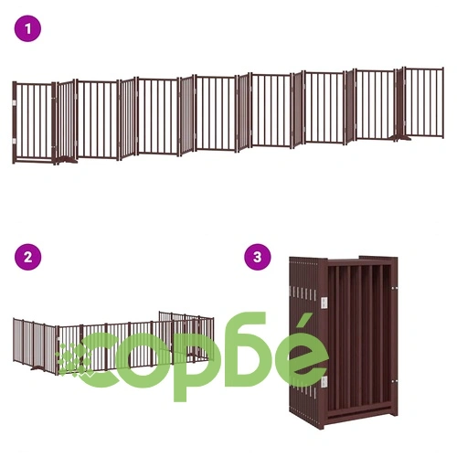 Сгъваема преграда за куче с врата 15 панела кафяв 750 см топола ➤ топ цена ➤ sorbe.bg