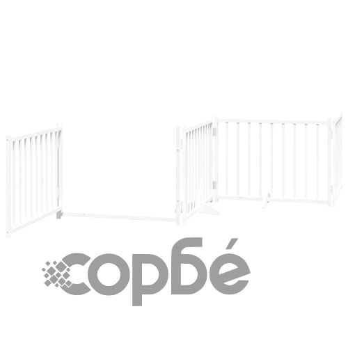 Сгъваема преграда за кучета с врата 6 панела бял 480 см топола ➤ топ цена ➤ sorbe.bg