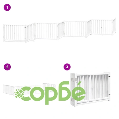 Сгъваема преграда за кучета с врата 8 панела бял 640 см топола ➤ топ цена ➤ sorbe.bg