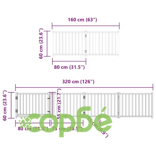 Сгъваема преграда за кучета с врата 8 панела бял 640 см топола ➤ топ цена ➤ sorbe.bg