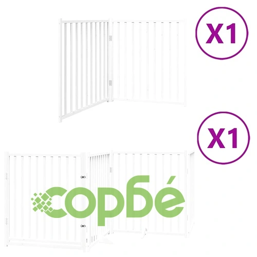 Сгъваема преграда за кучета с врата 6 панела бял 480 см топола ➤ топ цена ➤ sorbe.bg