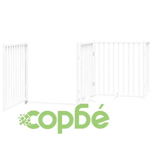 Сгъваема преграда за кучета с врата 6 панела бял 480 см топола ➤ топ цена ➤ sorbe.bg