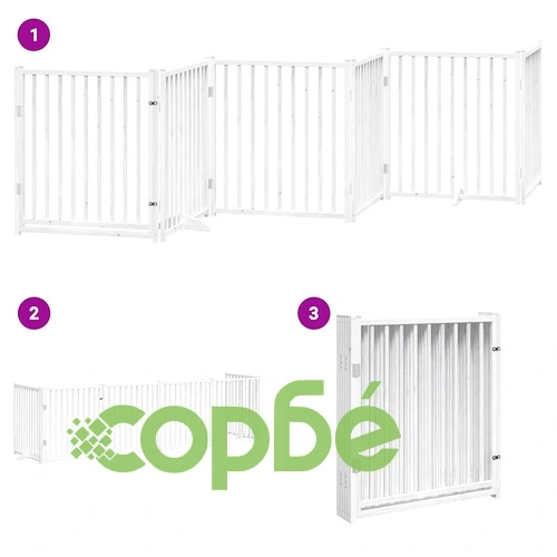 Сгъваема преграда за кучета с врата 6 панела бял 480 см топола ➤ топ цена ➤ sorbe.bg