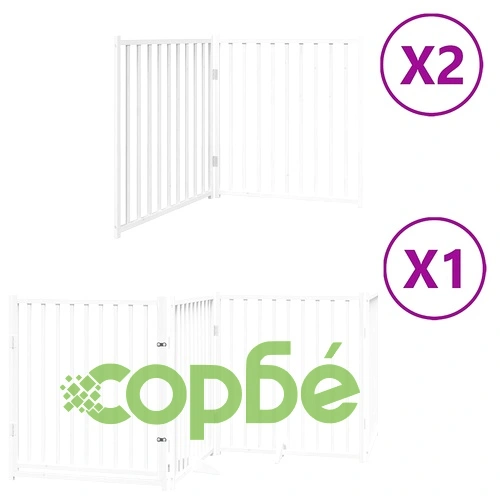 Сгъваема преграда за кучета с врата 8 панела бял 640 см топола ➤ топ цена ➤ sorbe.bg